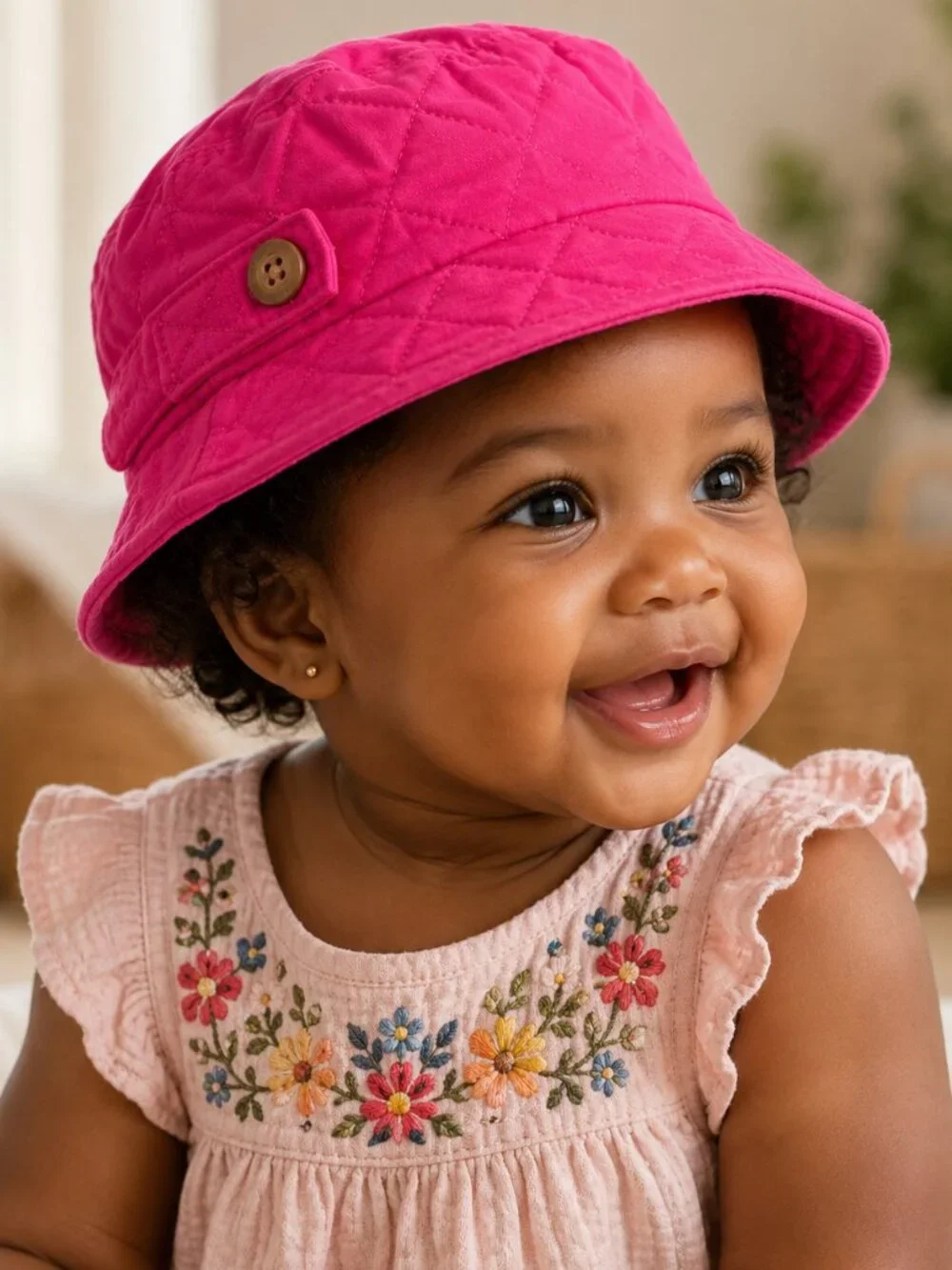 BABY GAP Quilted Cargo Bucket Hat Infant Baby Girl 6-12 mo Fuscia Dark Pink
